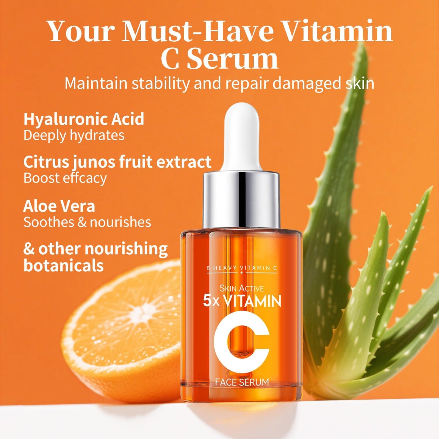 Vitamin C Face Serum with Hyaluronic Acid Niacinamide and Aloe Vera For All Skin Types Anti-Aging & Hydrating Serum Helps Reduce