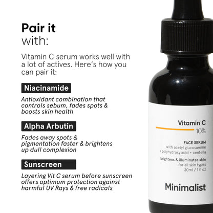 Minimalist 10% Advanced Vitamin C Serum for Glowing Skin | Brightening & Dark Spot Treatment | Treats Uneven Skin Tone, Dullness & UV Damage