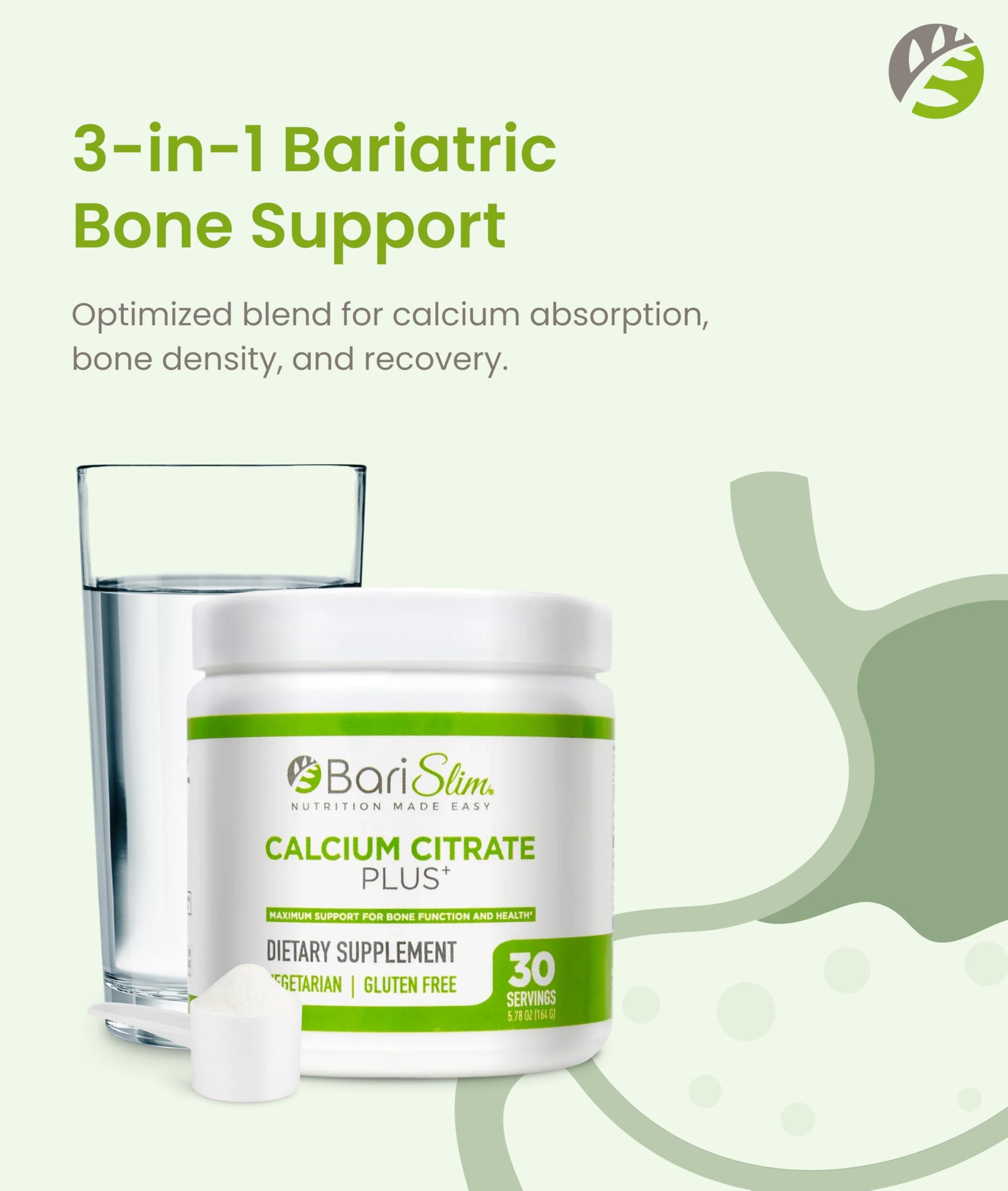 BariSlim Bariatric Calcium Citrate Plus Powder - Formulated for Patients After Weight Loss Surgery - Maximum Support for Bone Function and Health - Easy Digestion and Absorption | 600 mg (30 Servings) BariSlim buy supplements Au