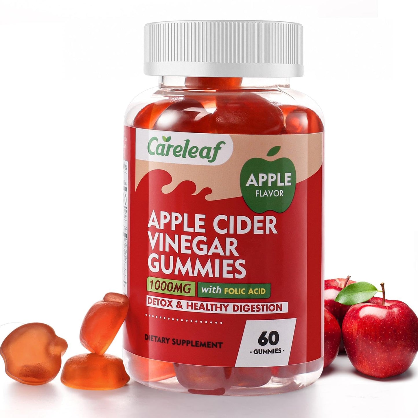 careleaf Apple Cider Vinegar Gummies, Metabolism Gummy with 1000mg AVC & Vitamin B6 Vitamin B12, ACV Gummies for Metabolism,