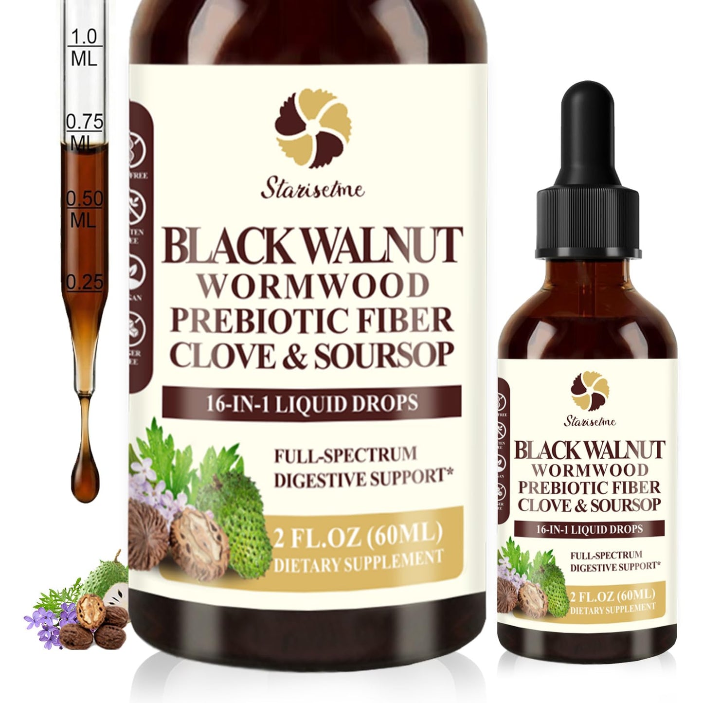 Starisetme Wormwood Black Walnut Cleanse for Humans Tincture – Max Strength Gut Health Prebiotics w/Clove, Soursop,Pumpkin Seed, Plus Vitamins, Minerals for Immune & Mood