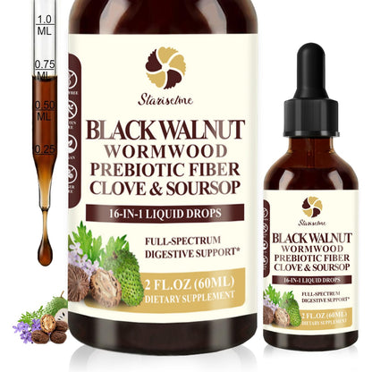 Starisetme Wormwood Black Walnut Cleanse for Humans Tincture – Max Strength Gut Health Prebiotics w/Clove, Soursop,Pumpkin Seed, Plus Vitamins, Minerals for Immune & Mood