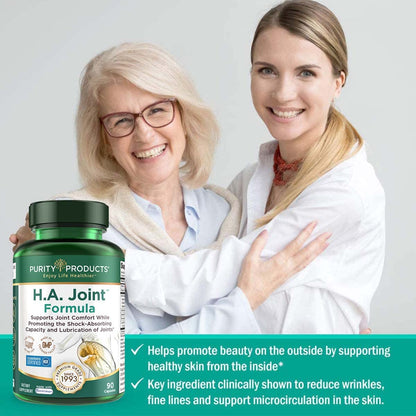 Purity Products HA Joint Formula Hyaluronic Acid + Key CoFactors - Joints + Skin Multi Collagen (Type I, II & III) - 5-Loxin - Olive Fruit Extract