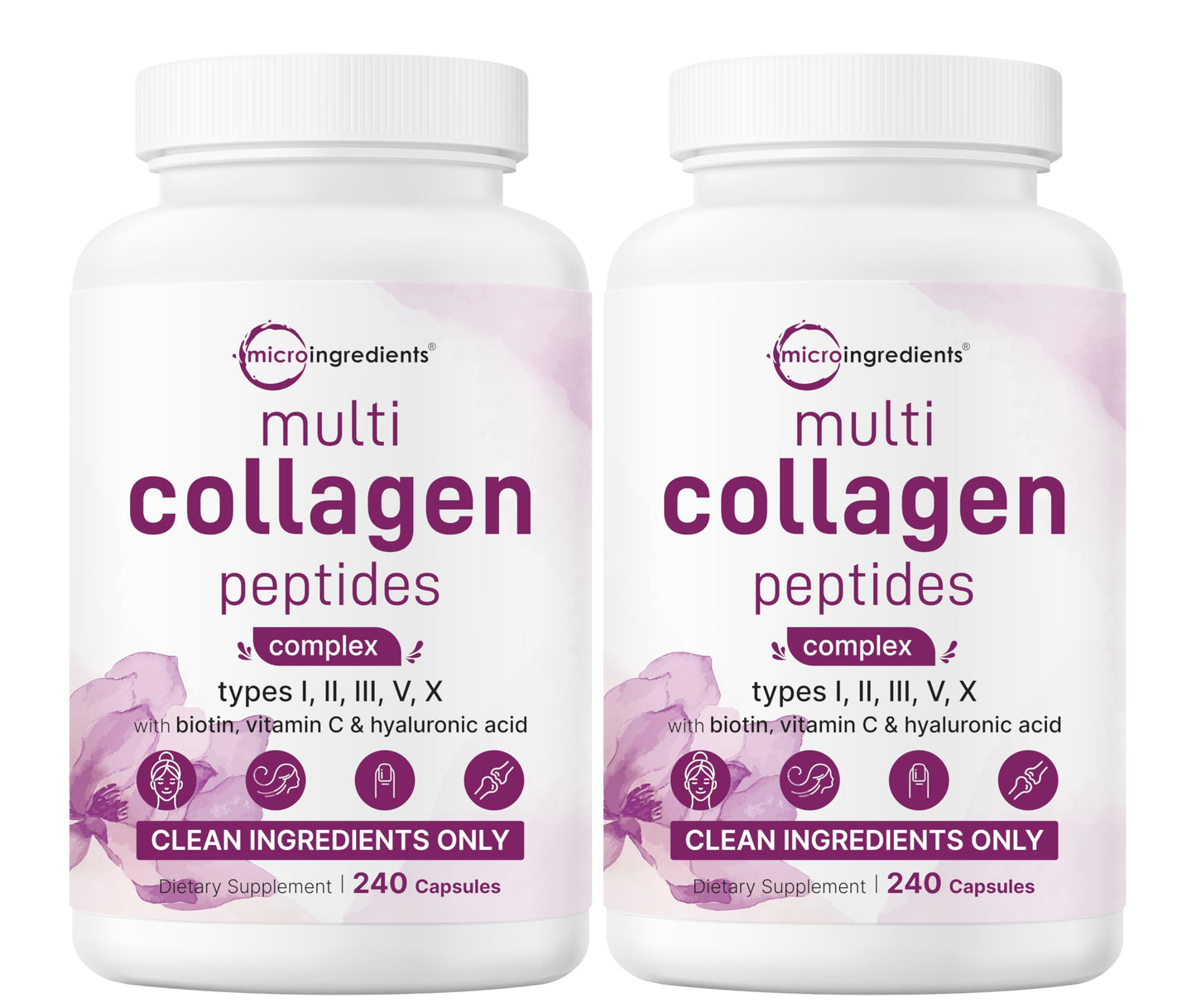 Micro Ingredients 2 Pack Multi Collagen Pills for Women & Men, 480 Capsules | Type I, II, III, V, X | Hydrolyzed Protein Peptides with Biotin,