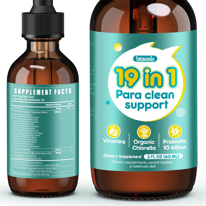 Tatavonix 19 in 1 Herbal Gut Cleanse Drops – Wormwood, Black Walnut, Chlorella 250mg, 10B Probiotics, Clove & Oregano
