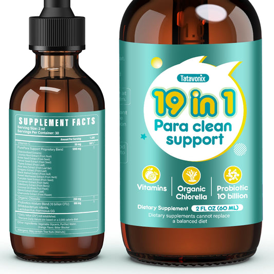 Tatavonix 19 in 1 Herbal Gut Cleanse Drops – Wormwood, Black Walnut, Chlorella 250mg, 10B Probiotics, Clove & Oregano