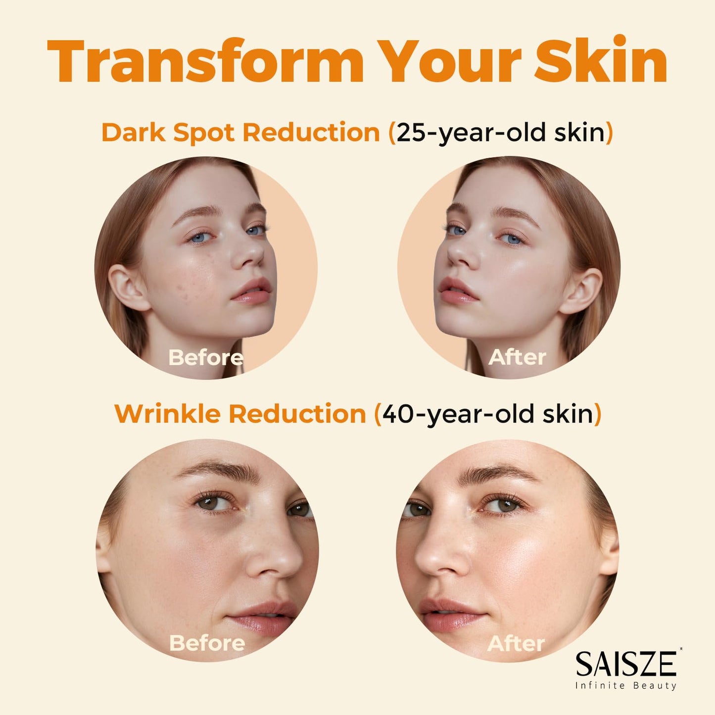 SAISZE Vitamin C Serum for Face, Facial Serum for Dark Spot, Skin Care Gifts for Women, Mothers Day gifts, Anti Aging with Vitamin C, Hyaluronic Acid, 60ml