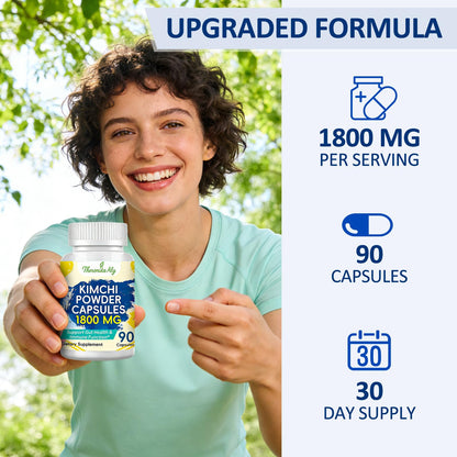 Kimchi Probiotic Capsules, Fermented Kimchi Powder with 10 Billion CFU Probiotics & Prebiotic Inulin, Gut Health & Digestive Support, Fermented Vegetable