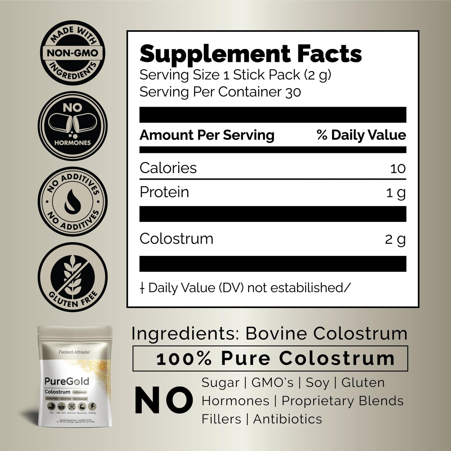 PureGold - Bovine Colostrum Powder - 100% Pure New Zealand Grass Fed, Supports Gut Health, Skin, Hair, & Immunity