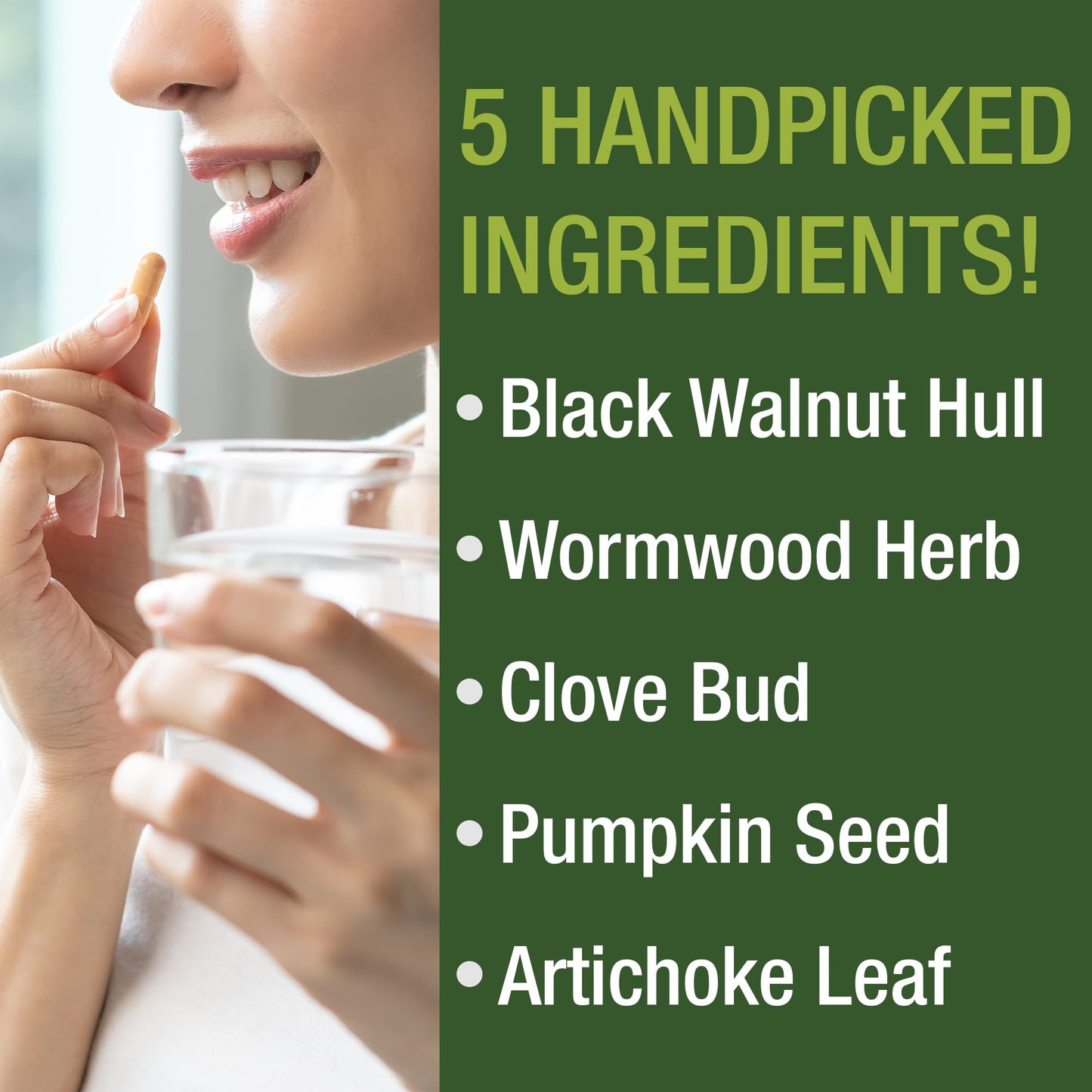 Wormwood Black Walnut Clove Cleanse for Humans. Elimination Detox + Intestinal Support Capsules Supplement for Adults and Kids. Pills with Artichoke