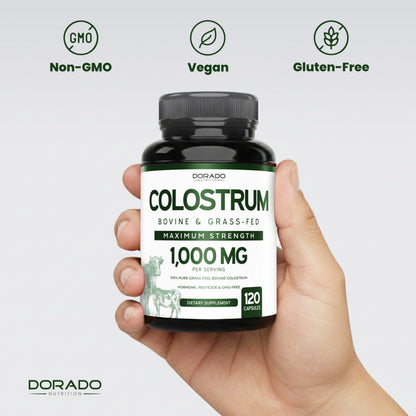 Colostrum Supplement (120 Count) 1000mg Per Serving (Bovine Colostrum Capsules from First Milking Only, Std. to Contain 20% IgG Immunoglobulins) - Grass Fed, No Fillers,