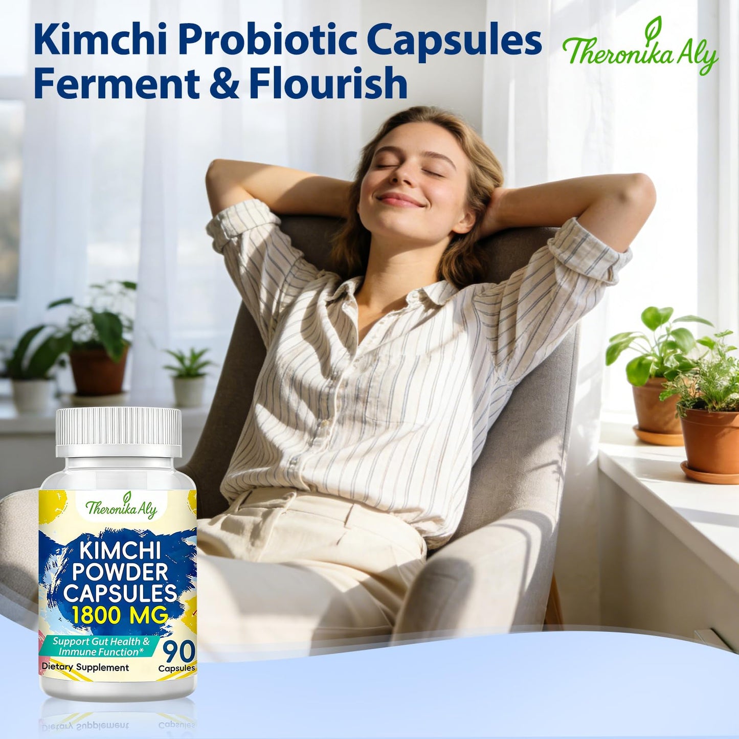 Kimchi Probiotic Capsules, Fermented Kimchi Powder with 10 Billion CFU Probiotics & Prebiotic Inulin, Gut Health & Digestive Support, Fermented Vegetable