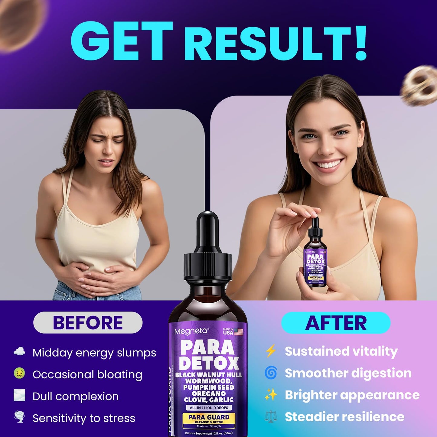 MEGNETA Wormwood Black Walnut Clove Cleanse for Humans- Herbal Gut Cleanse & Digestive Support with Garlic,