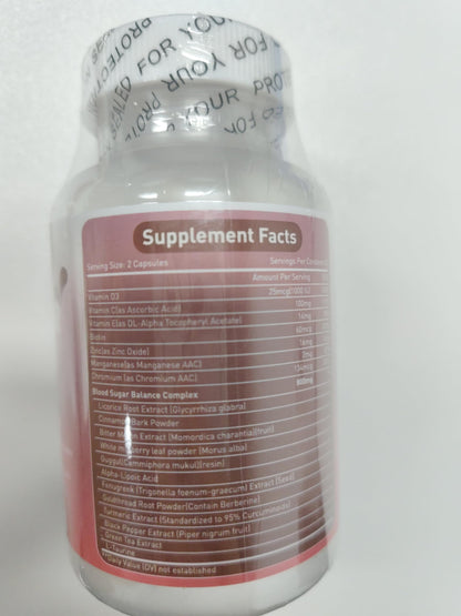 Blood Sugar Complex Supplement – Natural with 20 Active Herbs and Vitamins, Including Cinnamon, Bitter Melon, Black Pepper, Licorice, Vegan, Non-GMO, Gluten-Free, 60 Capsules
