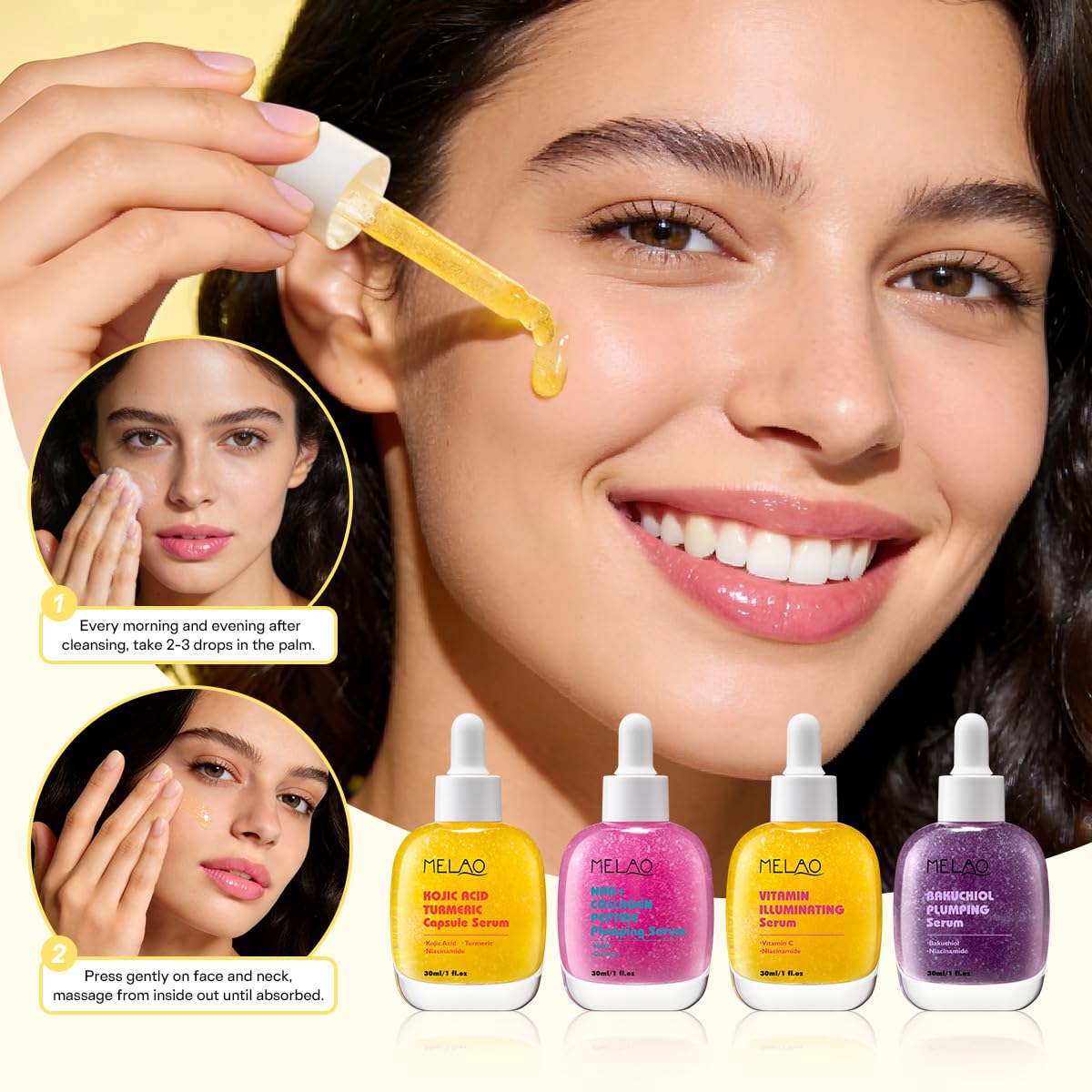 Face Serum with Niacinamide 4% | Vitamin C, Bakuchiol, NAD+ Collagen Peptide, Kojic Acid Turmeric Options | Korean Skincare for Brightening, Anti-Aging & Hydrating