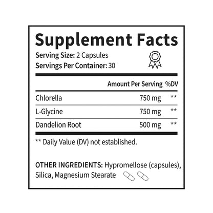 AlkaDetox Binder Tablet with Fiber chlorella/Chlorophyll, Liver & Gut Detox Cleanse, Colon and Toxin Flush. glycine and Dandelion