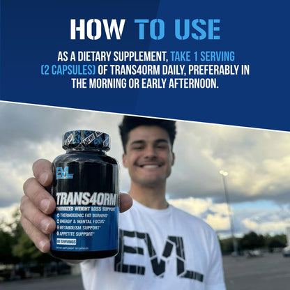 EVL Thermogenic Fat Burner Support - Fast Acting Weight Loss Energy and Appetite Support - Trans4orm Green Tea Supplement