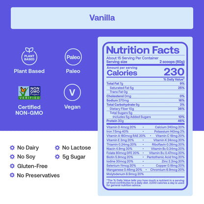 Happy Viking Plant-Based Protein Powder +100 Superfoods Vanilla Meal Replacement Shake, Created by Venus Williams, 30g Plant Protein, 10g Fiber, Vegan, Gluten-Free, Non-GMO, 15 Meals