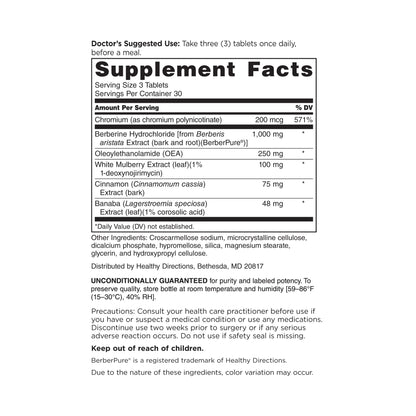DOCTORS' PREFERRED GlucoGold Advanced | 1000mg Berberine with Cinnamon and Chromium | 90 Tablets