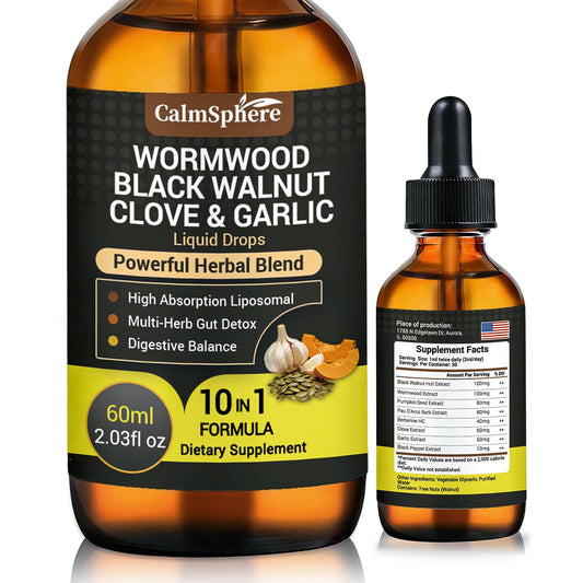 Wormwood Black Walnut Clove Garlic Liquid Drops, Liposomal Fast Absorption with Pumpkin Seed, Pau D'Arco, Berberine, Black Pepper, for Gut Digestive Health