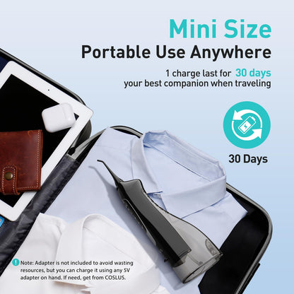 COSLUS Water Dental Flosser Teeth Pick C20: ADA Accepted, Portable Cordless Oral Irrigator 300ML Rechargeable Travel Irrigation Cleaner IPX7 Waterproof Electric