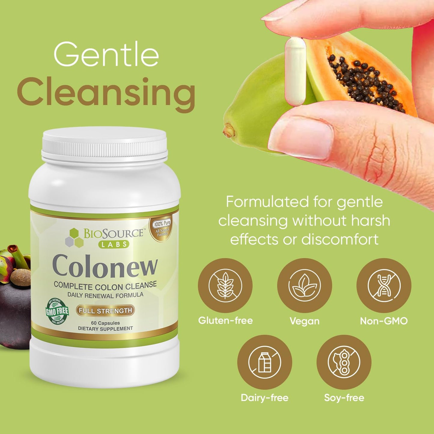 BioSource Labs Colonew Complete Colon Cleanse Natural Detox Supplement for Daily Digestive Health, Renewal Formula – (60 Capsules)