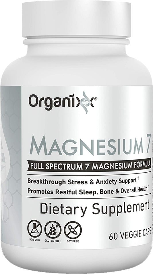 Organixx Magnesium Glycinate Supplement for Support Sleep, Muscle & Heart Health, 7 Type Magnesium Complex with Vitamin B6, Manganese Citrate, Gluten Free