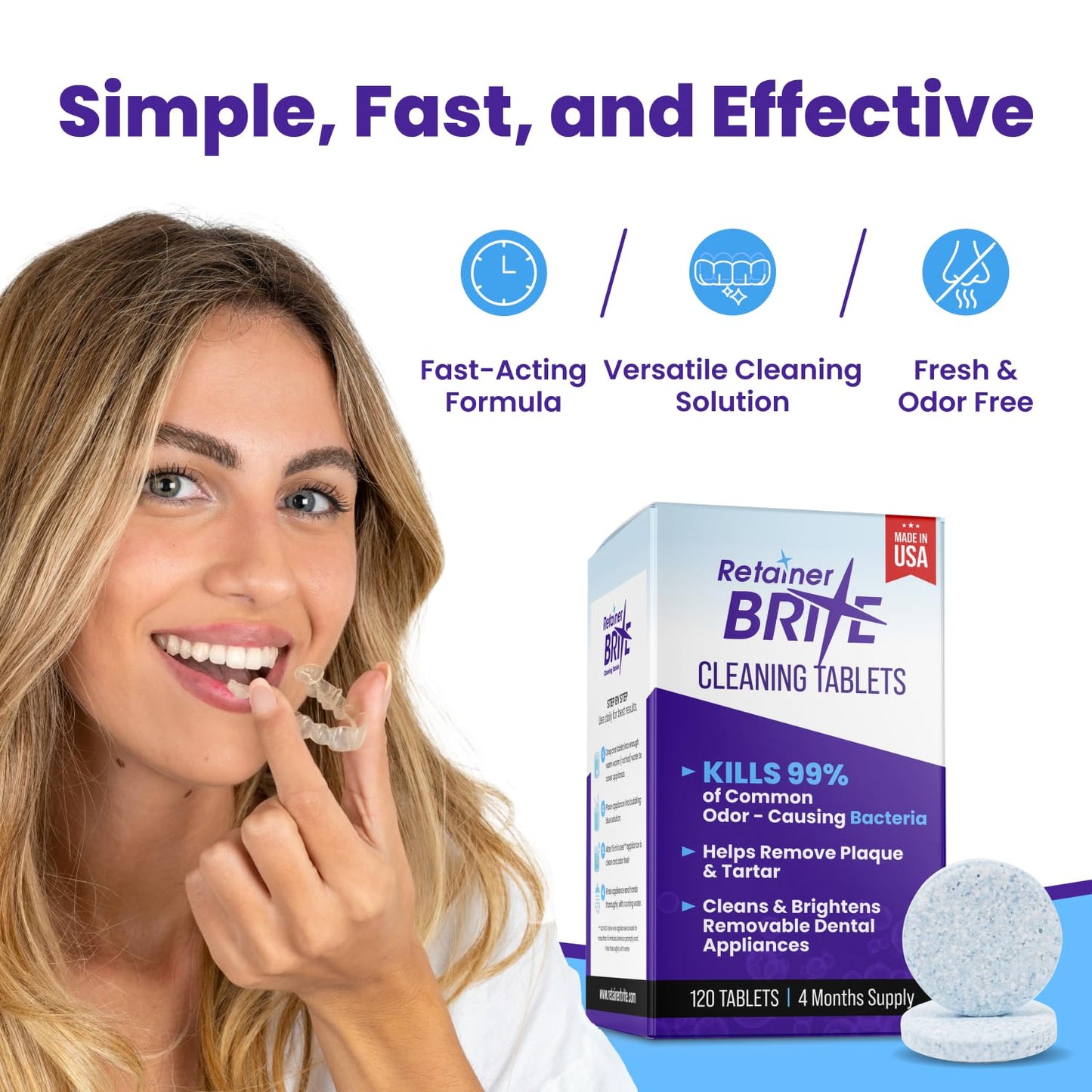 Retainer Brite Tablets for Cleaner Retainers and Dental Appliances - 96 Count
