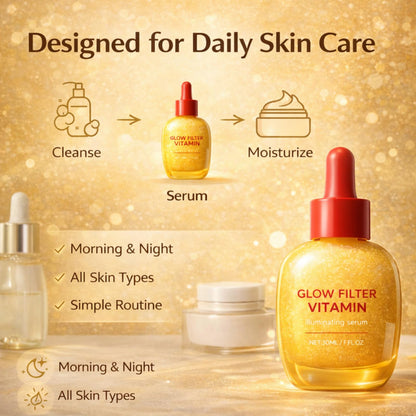 Glow Filter Vitamin Face Serum, Illuminating Glow Facial Serum for Glowing Skin, Hydrating Lightweight Makeup Prep Serum, Radiance Boost