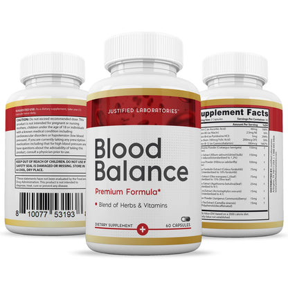 Justified Laboratories Blood Balance - 60 Capsules, Pack of 2 - Advanced Circulatory Support Formula with a Blend of Herbs & Vitamins - 60 Servings