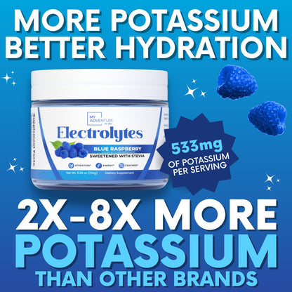 Zero Sugar - Blue Raspberry Electrolytes Powder - Refreshing Hydration - Caffeine Free Energy - All Natural Ingredients - Vegan, Keto and Paleo - Sugar Free Electrolyte Powder Drink Mix - 37 Servings