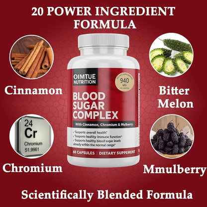 OIMTUE Blood Sugar Complex Supplement – Levels with Cinnamon, Chromium & Bitter Melon ，20 Active Ingredients