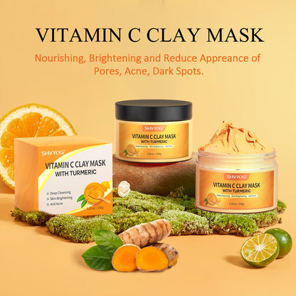 SHVYOG Turmeric Vitamin C Clay Mask with Kaolin Clay for Dull & Blemish-Prone Skin, Deep Cleansing Facial Mask, Face Masks Skincare for Controlling Oil
