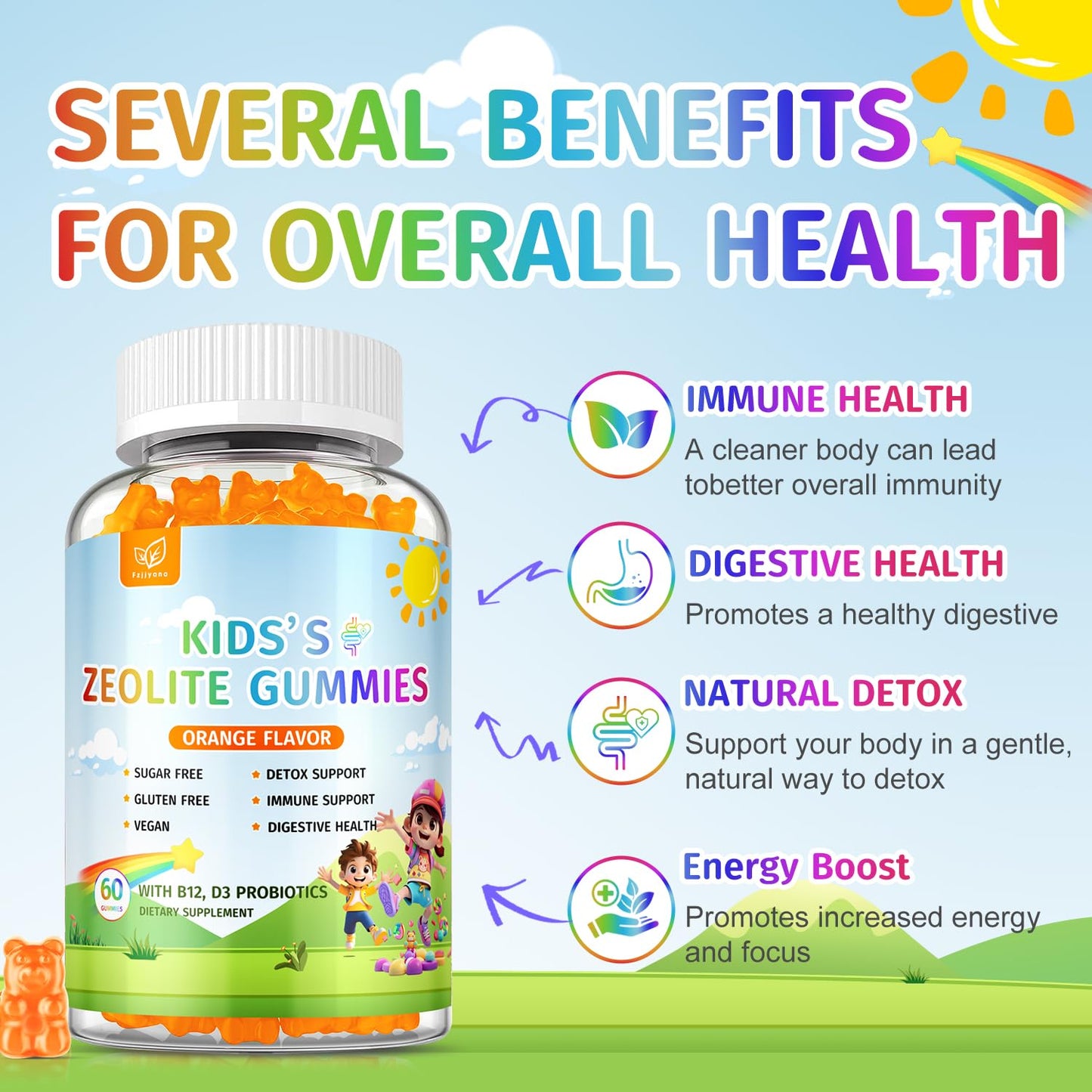 Zeolite Detox for Kids Gummies, Pure Natural Zeolite Clinoptilolite, Adults & Kids Heavy Metals, Focus, Gut & Immune Support