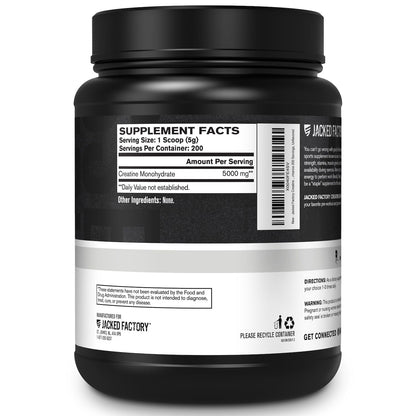 Jacked Factory Creatine Monohydrate Powder 1000g - 5g Daily Creatine Supplement for Men and Women, Vegan-Friendly,