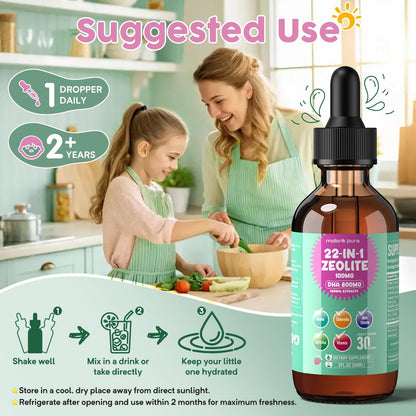 Zeolite Detox for Kids and Adults, Herbal Detox with 800mg DHA, 500mg Inulin, Probiotics & Vitamin B12, D3, C, B6, Cilantro Extract Cleanse to Support Brain,