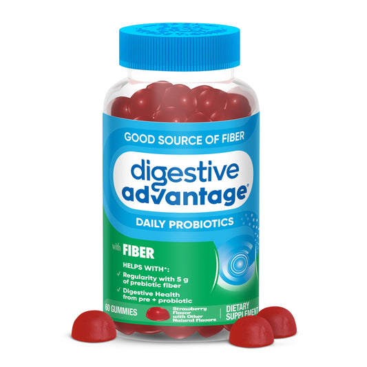 Digestive Advantage Prebiotic Fiber Gummies + Probiotics for Digestive Health, Daily Gummies for Women & Men, Digestive Supplement for Regularity & Gut Health, 60ct Strawberry Flavor