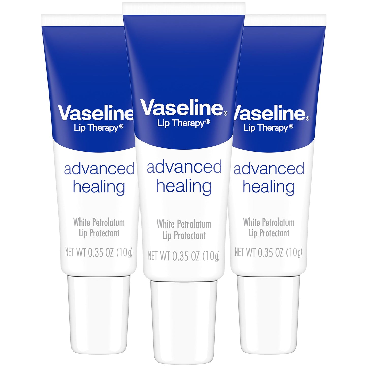 Vaseline Lip Therapy Advanced Healing 3-Pack – White Petroleum Moisturizing Lip Balm for Extremely Dry Lips, 0.35 Oz Ea