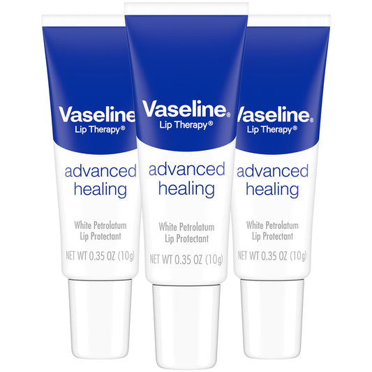 Vaseline Lip Therapy Advanced Healing 3-Pack – White Petroleum Moisturizing Lip Balm for Extremely Dry Lips, 0.35 Oz Ea
