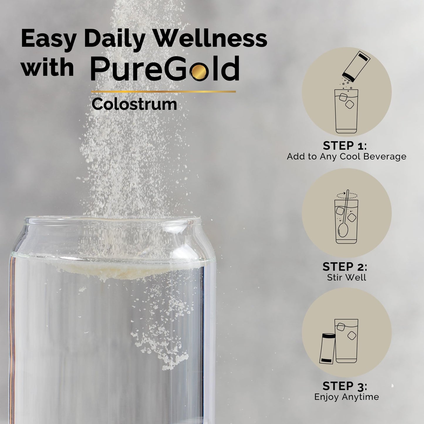 PureGold - Bovine Colostrum Powder - 100% Pure New Zealand Grass Fed, Supports Gut Health, Skin, Hair, & Immunity
