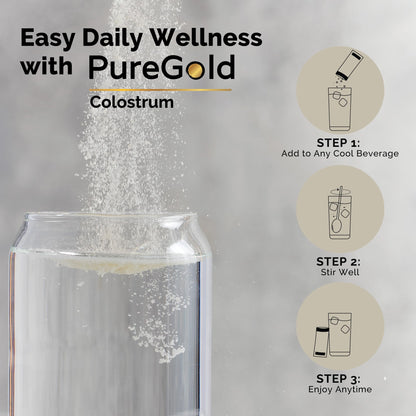 PureGold - Bovine Colostrum Powder - 100% Pure New Zealand Grass Fed, Supports Gut Health, Skin, Hair, & Immunity