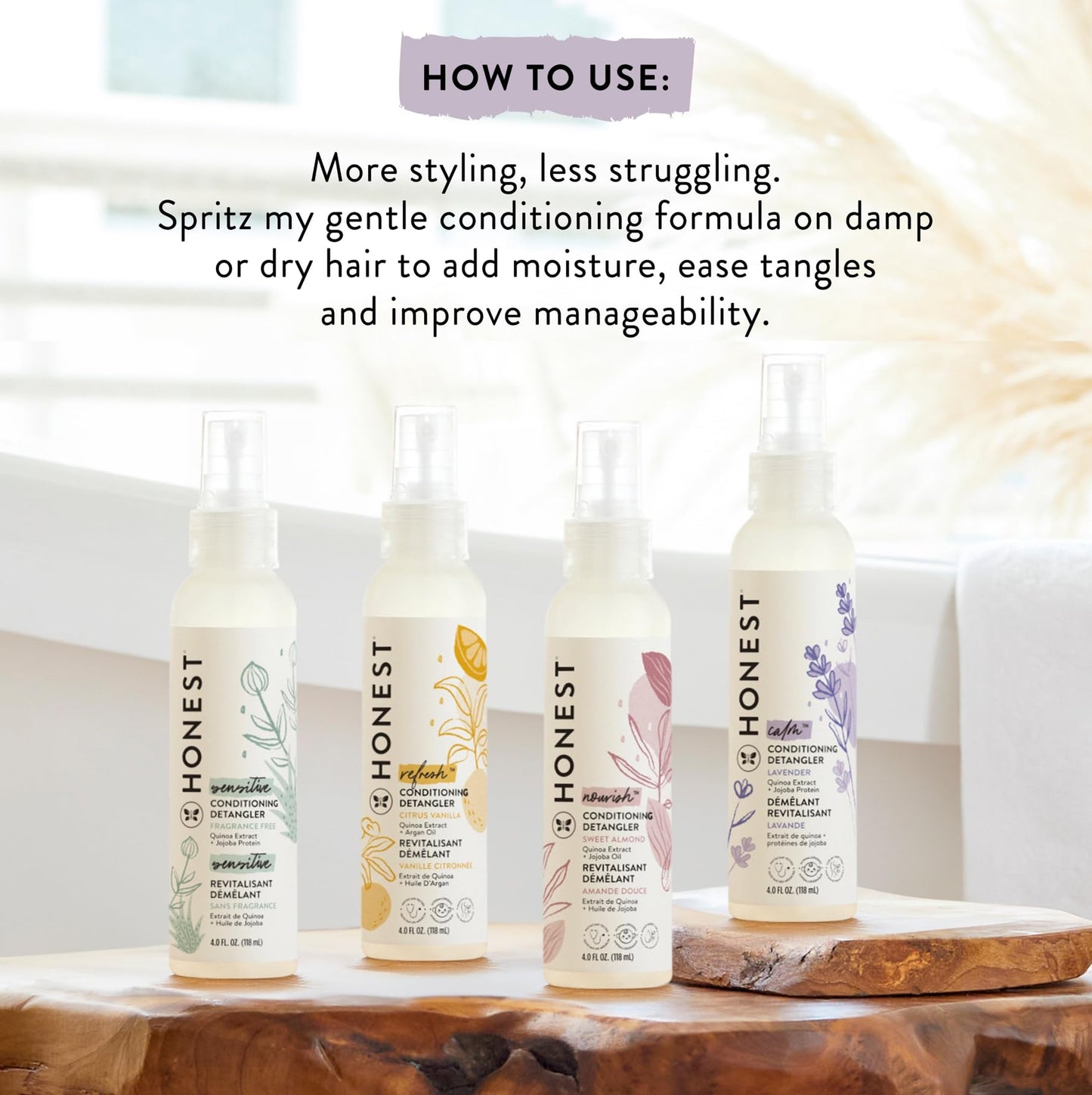 The Honest Company Conditioning Hair Detangler, Tear-Free, Hypoallergenic, Leave-In Conditioner and Fortifying Spray