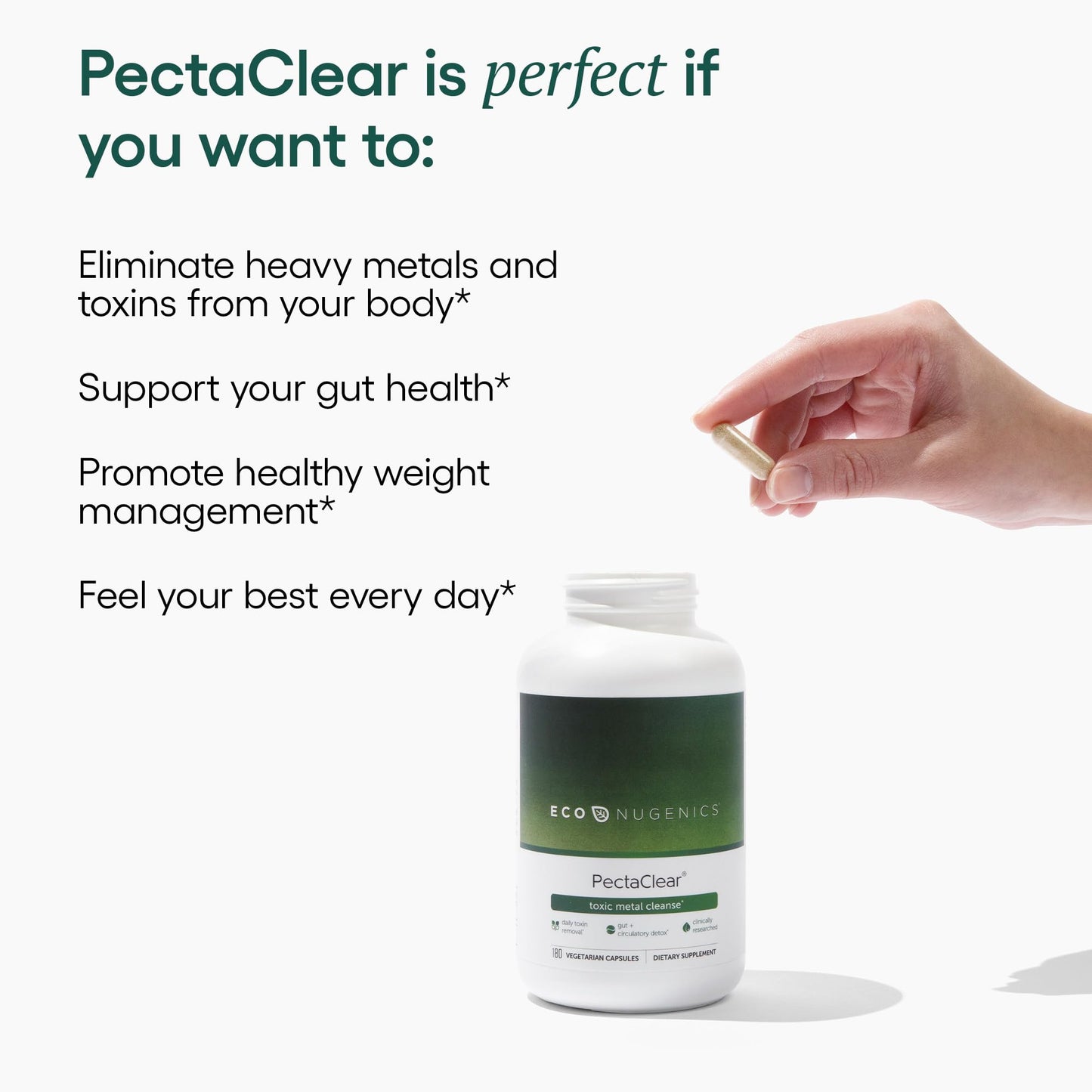 EcoNugenics PectaClear Detox Supplement for Toxic Metal Cleanse – Naturally & Safely Eliminates Toxins for Gut, Liver & Kidney Detox & Repair – Helps with Energy
