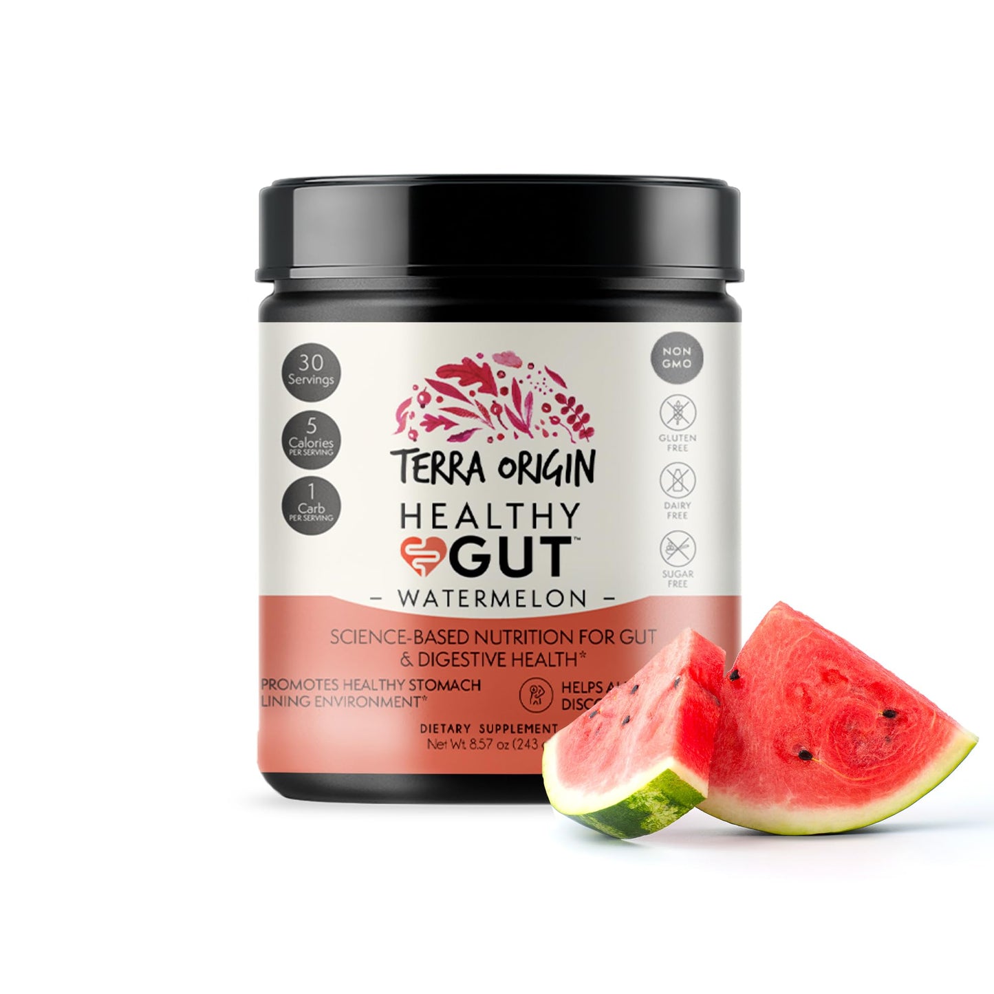 TERRA ORIGIN Healthy Gut Watermelon | 30-Servings with L-Glutamine, Zinc, Glucosamine, Slippery Elm Bark, Marshmallow Root and More!