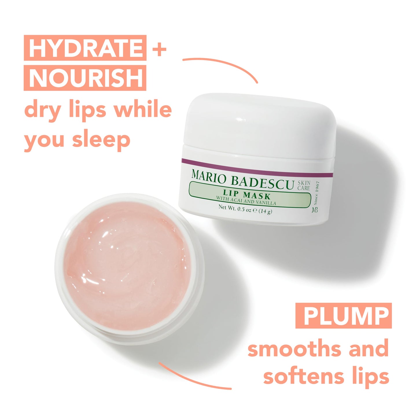 Mario Badescu Lip Mask with Acai and Vanilla for All Skin Types, Overnight Lip Treatment Enriched With Skin