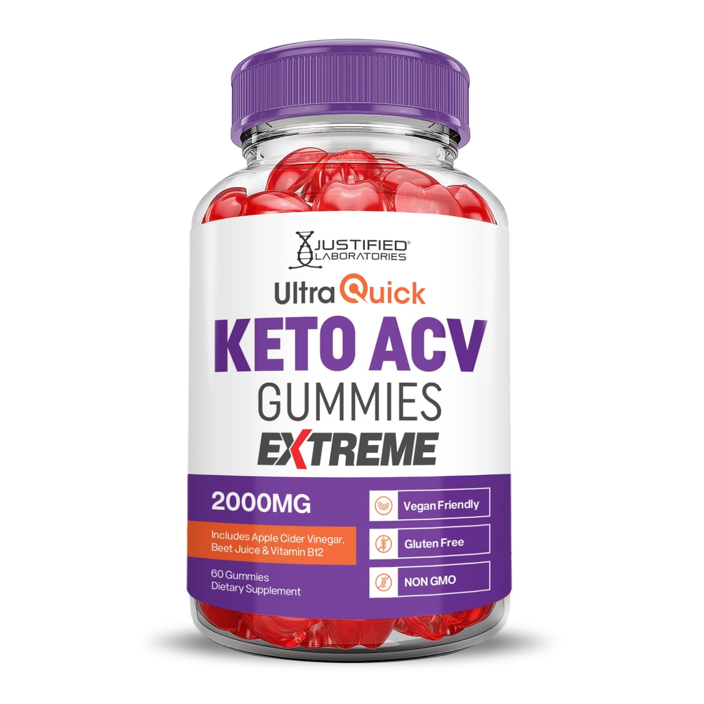 Justified Laboratories Ultra Quick Keto ACV Gummies Extreme (2000 mg) - 60 Count - Formulated with Apple Cider Vinegar, Folate & Vitamin B12