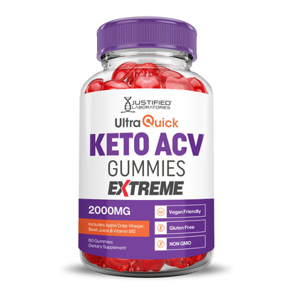 Justified Laboratories Ultra Quick Keto ACV Gummies Extreme (2000 mg) - 60 Count - Formulated with Apple Cider Vinegar, Folate & Vitamin B12