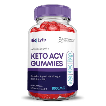 Justified Laboratories Bio Lyfe Keto ACV Gummies (1000 mg) - 60 Count - Formulated with Apple Cider Vinegar, Folate & Vitamin B12