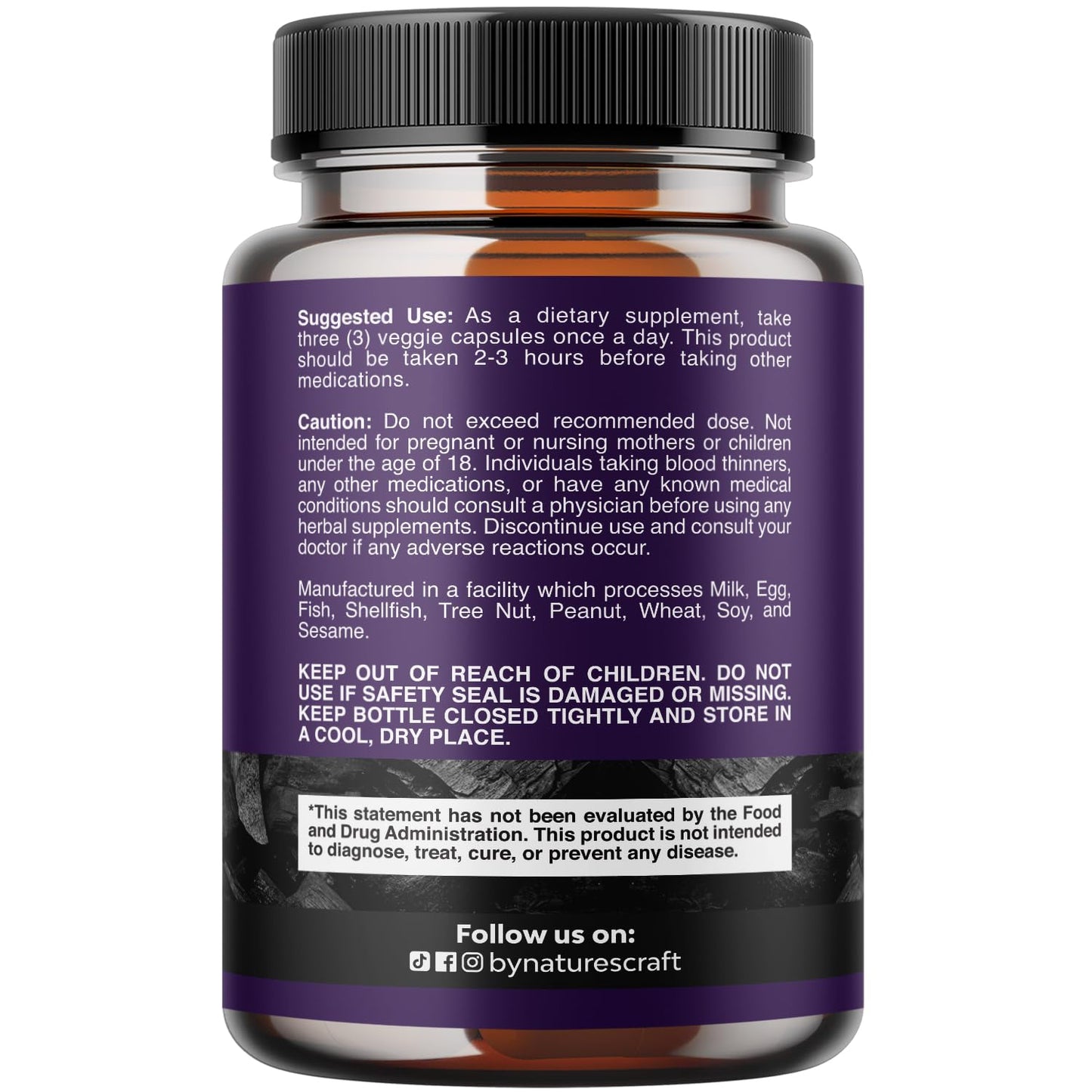 Natures Craft Activated Charcoal Pills Detox & Cleanse - Purifying Coconut Capsules with 1200 mg Per Serving for Bloating Relief
