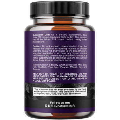 Natures Craft Activated Charcoal Pills Detox & Cleanse - Purifying Coconut Capsules with 1200 mg Per Serving for Bloating Relief